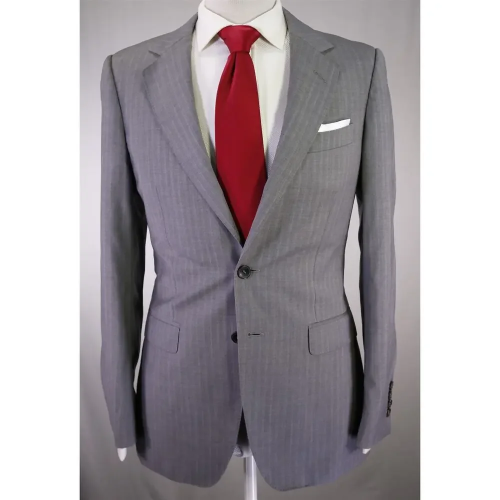 Gucci Tom Ford Era Light Gray Striped 2-Btn Wool Suit 36R